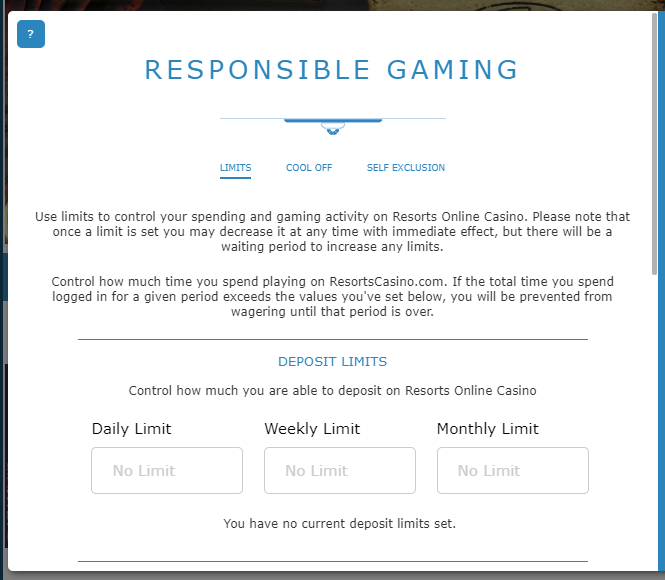 Responsible Limits Screen Resorts Casino